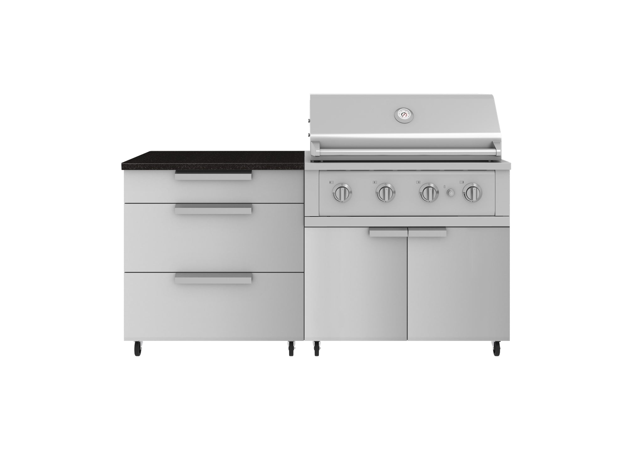 Outdoor Kitchen Stainless Steel 4 Piece Cabinet Set with Casters and 3 Drawer, Grill Cabinet, Performance Grill, Countertop