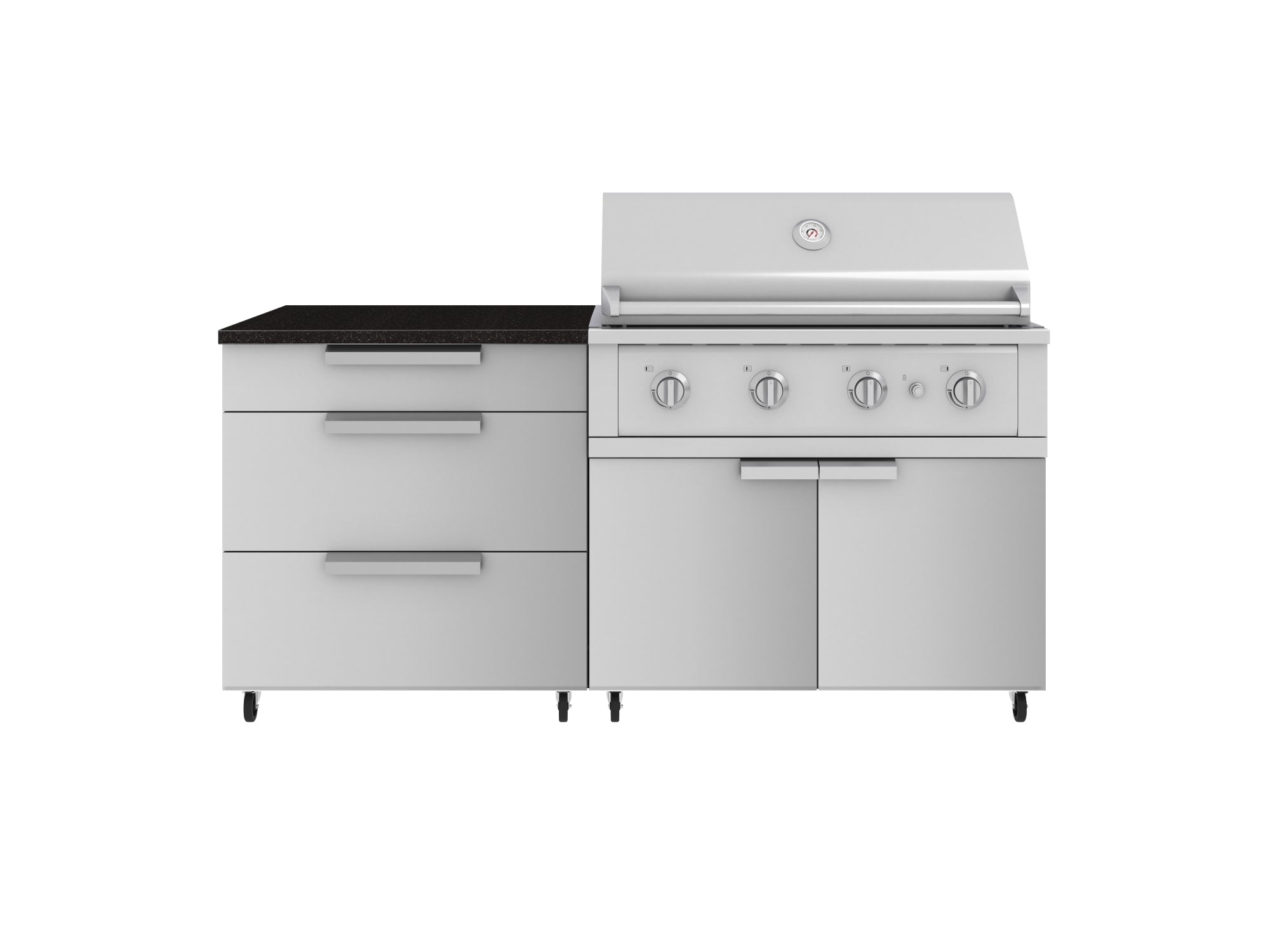 Outdoor Kitchen Stainless Steel 4 Piece Cabinet Set with Casters and 3 Drawer, Grill Cabinet, Performance Grill, Countertop