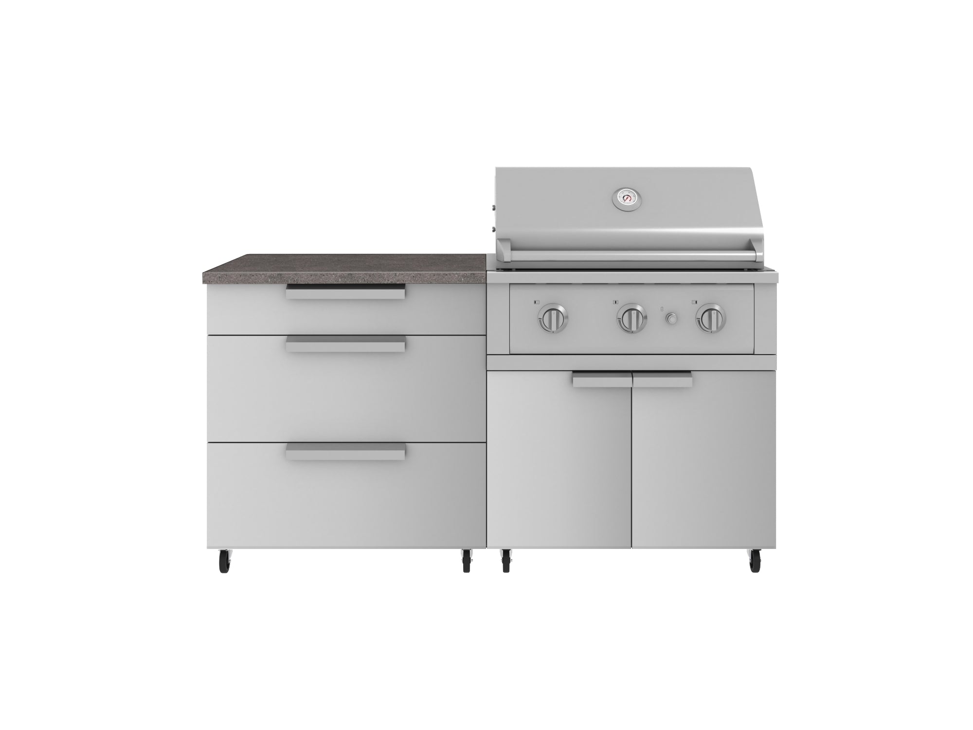 Outdoor Kitchen Stainless Steel 4 Piece Cabinet Set with Casters and 3 Drawer, Grill Cabinet, Performance Grill, Countertop