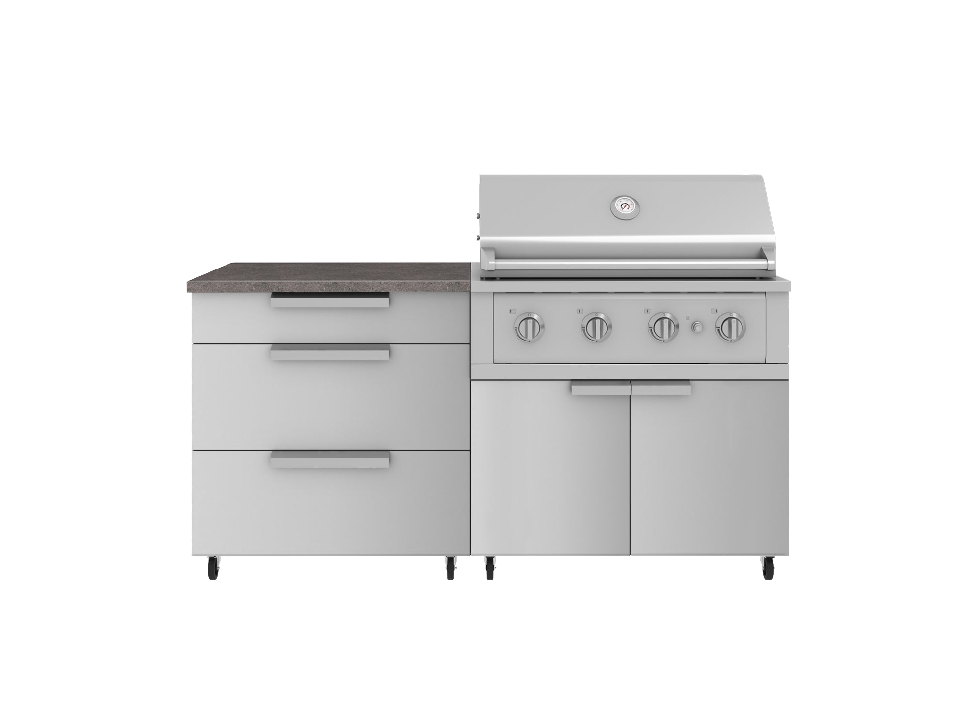 Outdoor Kitchen Stainless Steel 4 Piece Cabinet Set with Casters and 3 Drawer, Grill Cabinet, Performance Grill, Countertop