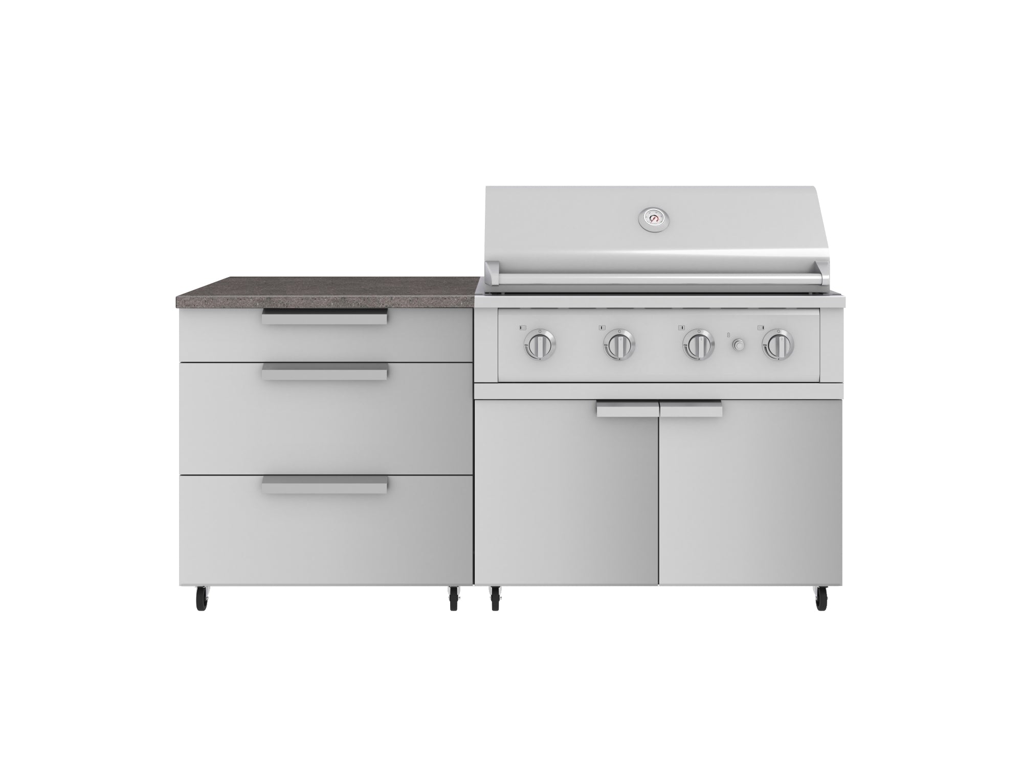 Outdoor Kitchen Stainless Steel 4 Piece Cabinet Set with Casters and 3 Drawer, Grill Cabinet, Performance Grill, Countertop