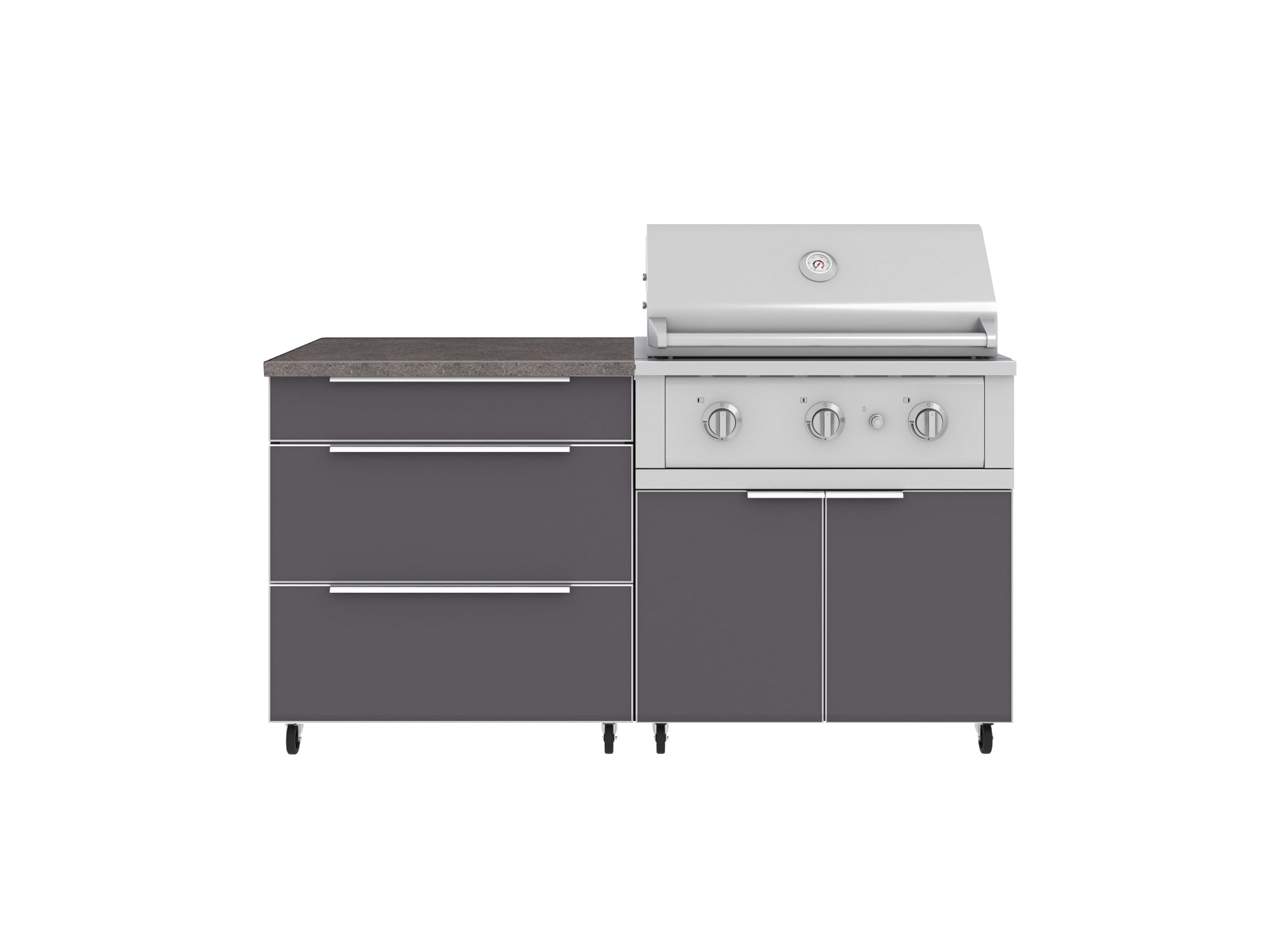Outdoor Kitchen Aluminum 4 Piece Cabinet Set with Casters and 3 Drawer, Grill Cabinet, Performance Grill, Countertop