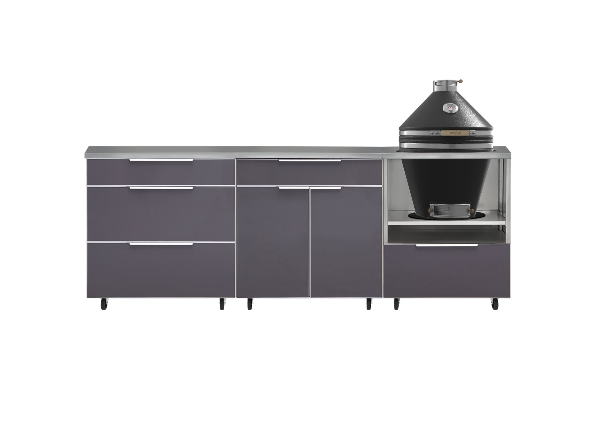 Outdoor Kitchen Aluminum 5 Piece Cabinet Set With Casters and 3 Drawer, Bar, Kamado Cabinet, Kamado, Countertop