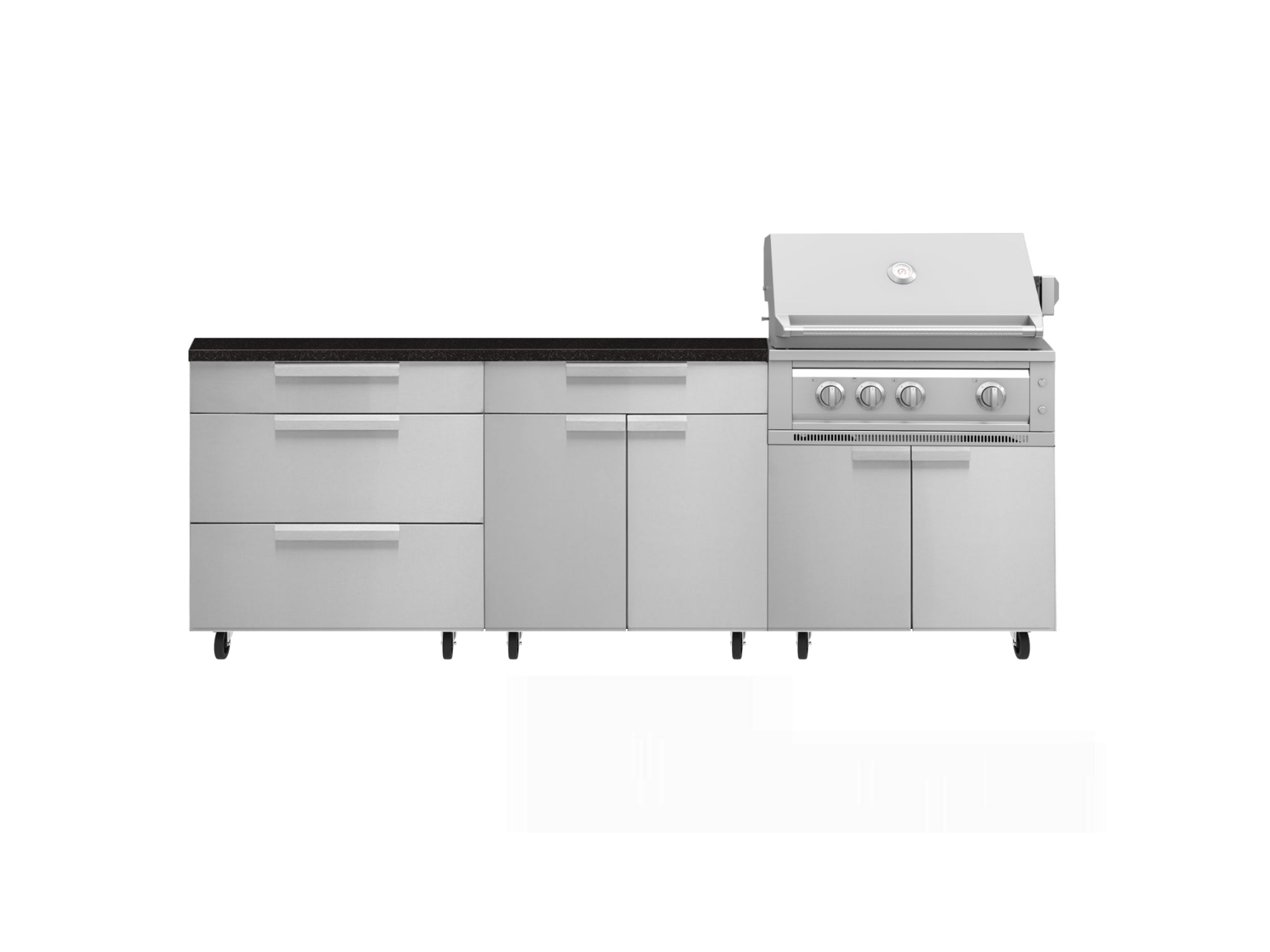 Outdoor Kitchen Stainless Steel 5 Piece Cabinet Set with Casters and 3 Drawer, Bar, Grill Cabinet, Platinum Grill, Countertop