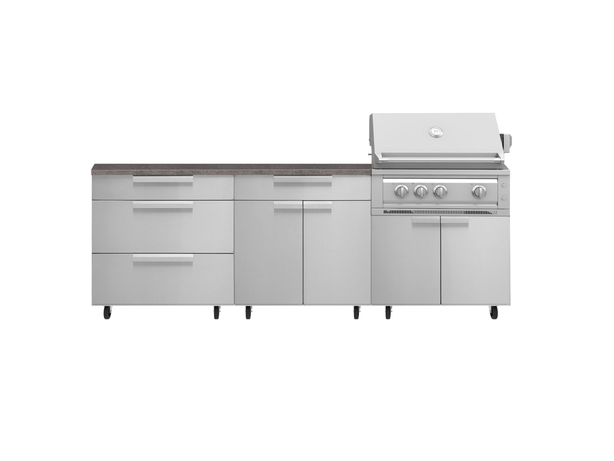 Outdoor Kitchen Stainless Steel 5 Piece Cabinet Set with Casters and 3 Drawer, Bar, Grill Cabinet, Platinum Grill, Countertop