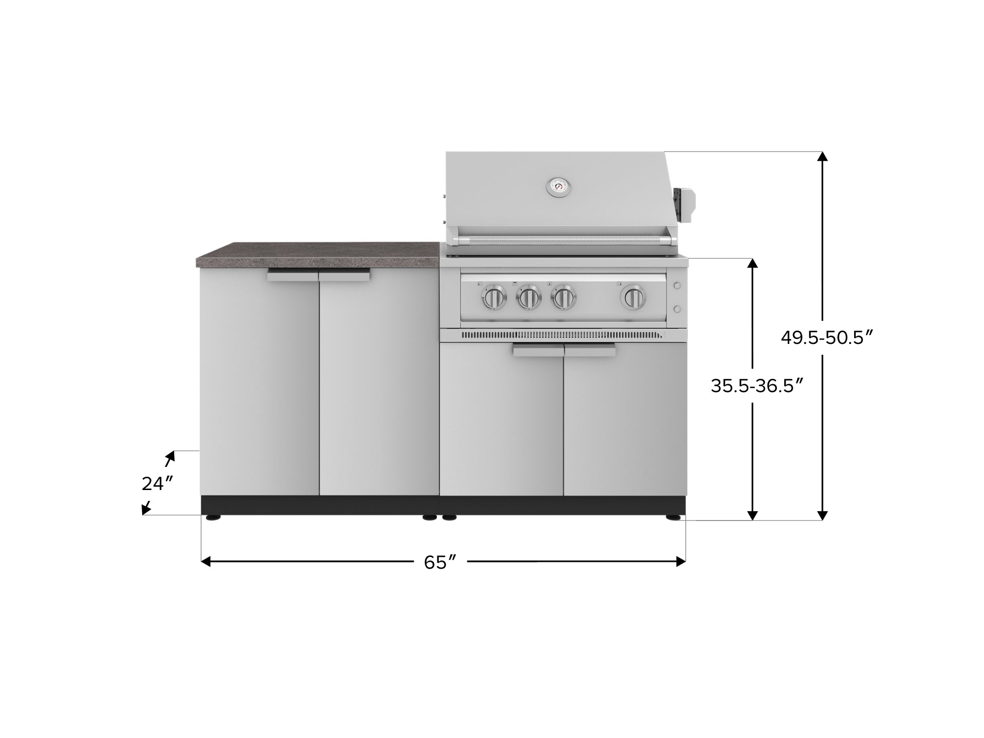 Outdoor Kitchen Stainless Steel 4 Piece Cabinet Set with 2 Door, Grill Cabinet, Platinum Grill and Countertop