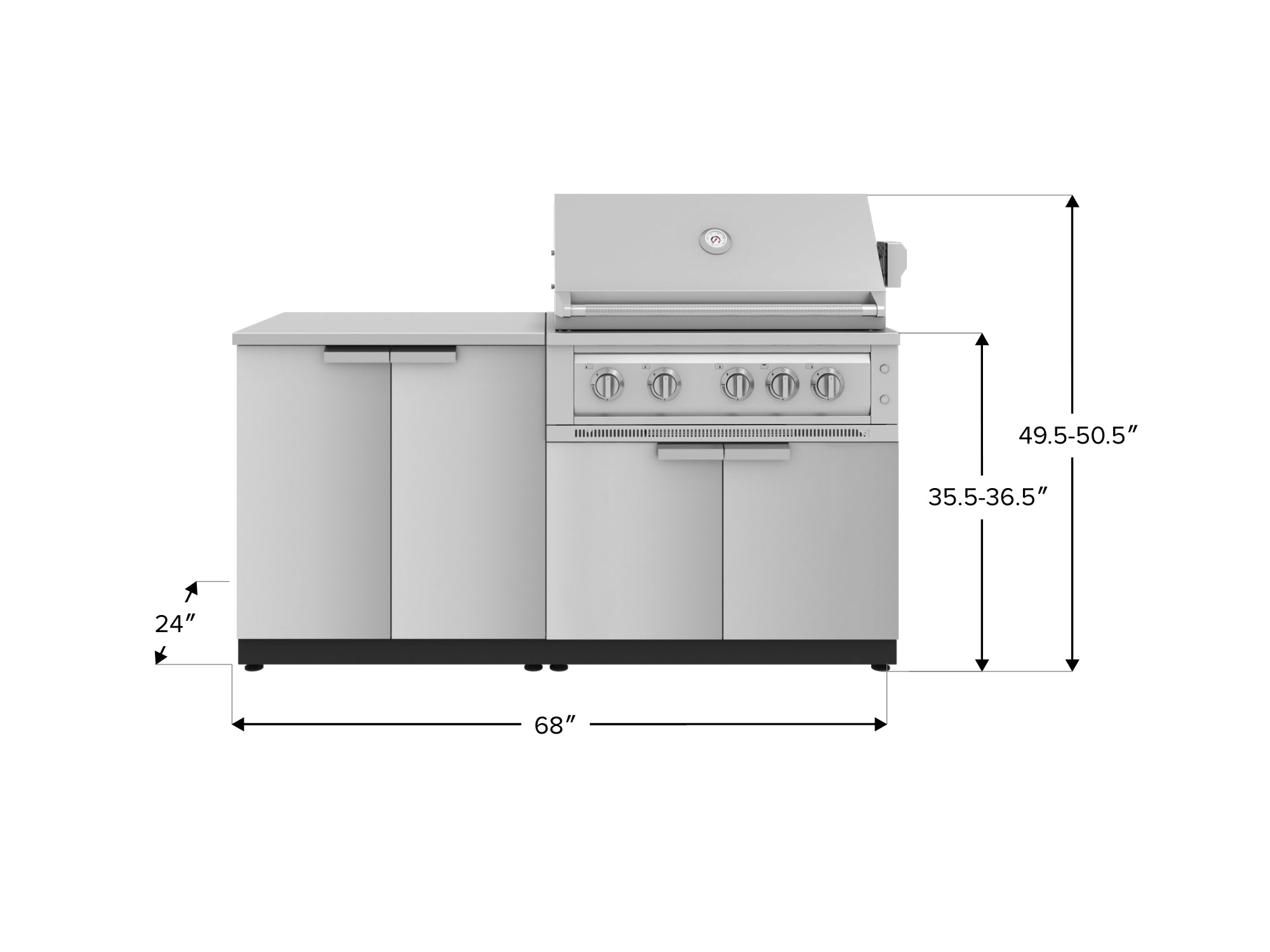 Outdoor Kitchen Stainless Steel 4 Piece Cabinet Set with 2 Door, Grill Cabinet, Platinum Grill and Countertop