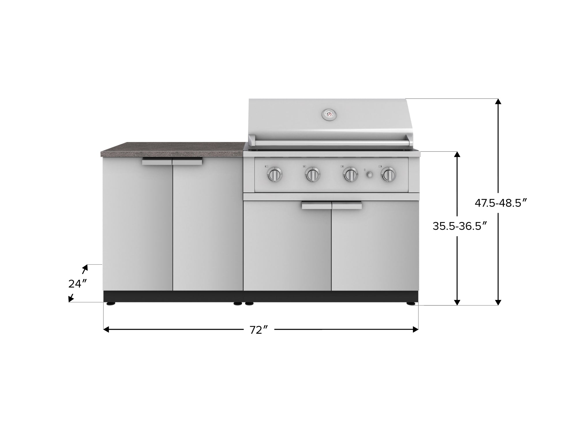 Outdoor Kitchen Stainless Steel 4 Piece Cabinet Set with 2 Door, Grill Cabinet, Performance Grill and Countertop