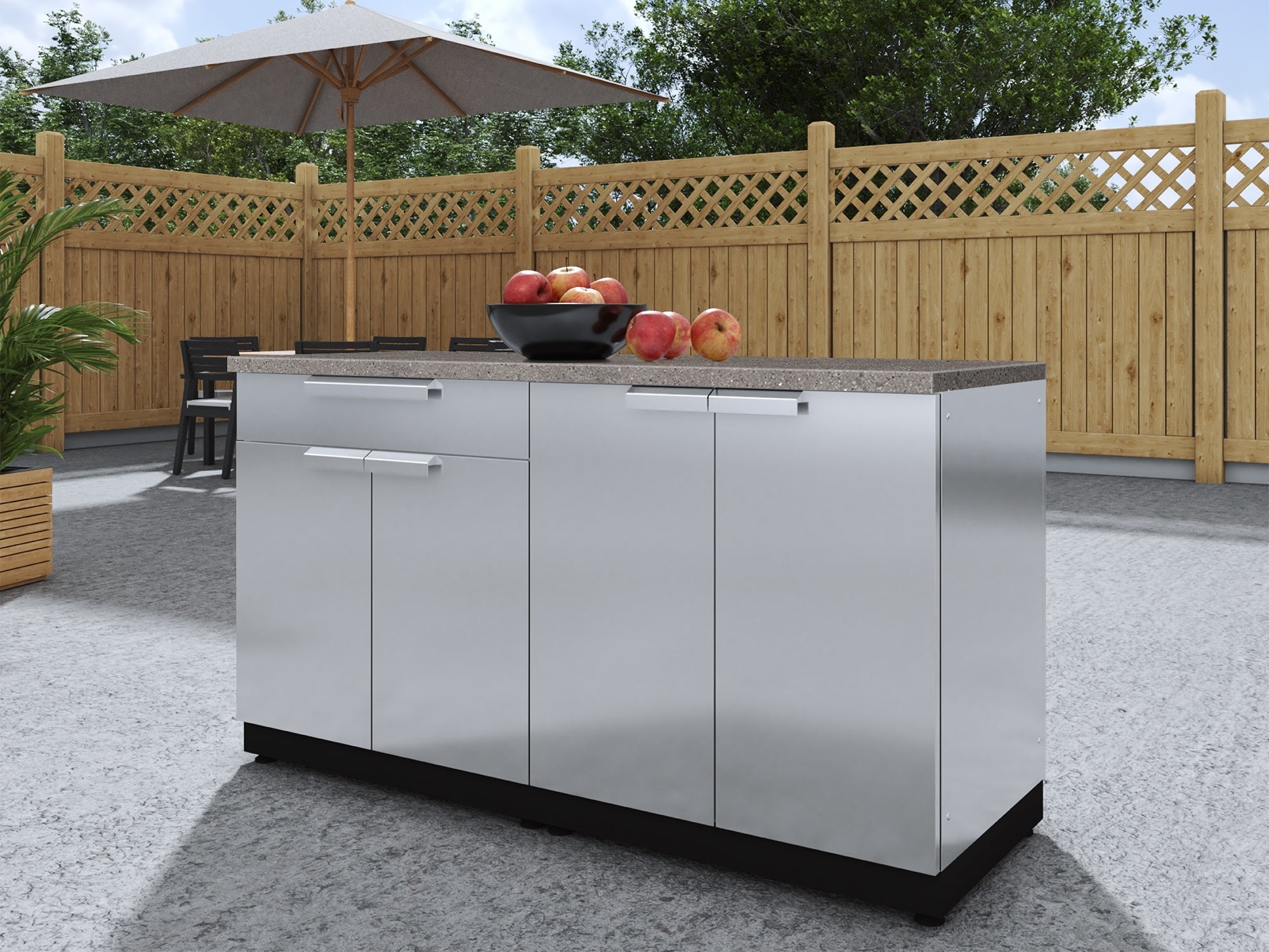 Outdoor Kitchen Stainless Steel 4 Piece Cabinet Set with 2 Door, Grill Cabinet, Performance Grill and Countertop