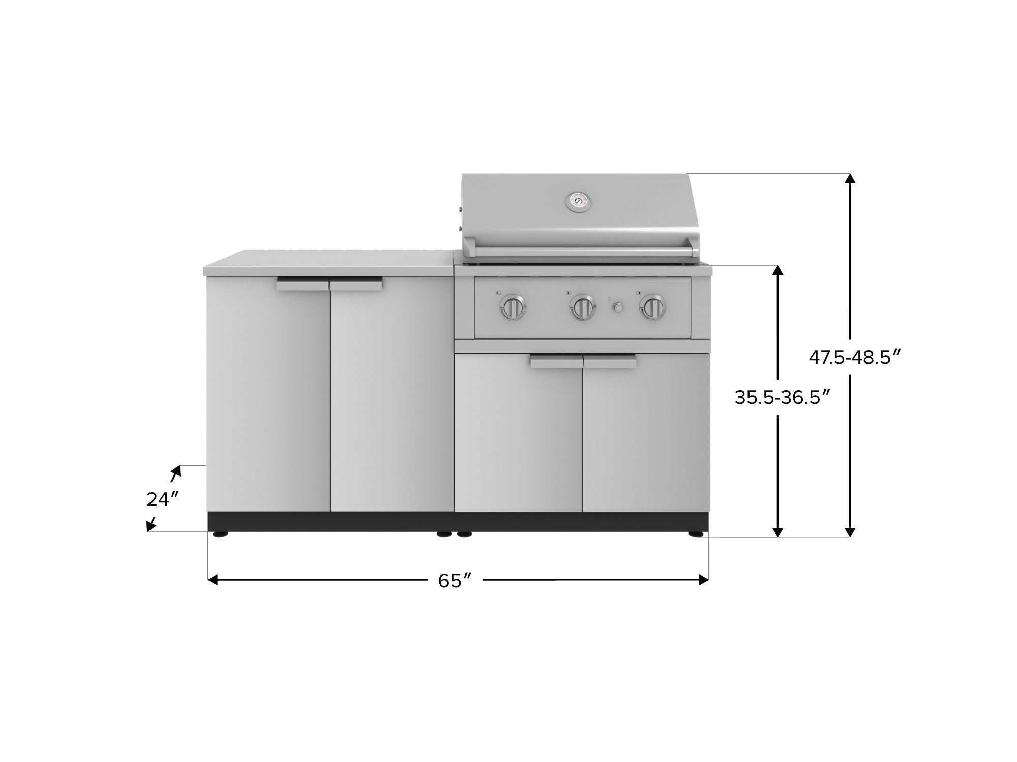 Outdoor Kitchen Stainless Steel 4 Piece Cabinet Set with 2 Door, Grill Cabinet, Performance Grill and Countertop