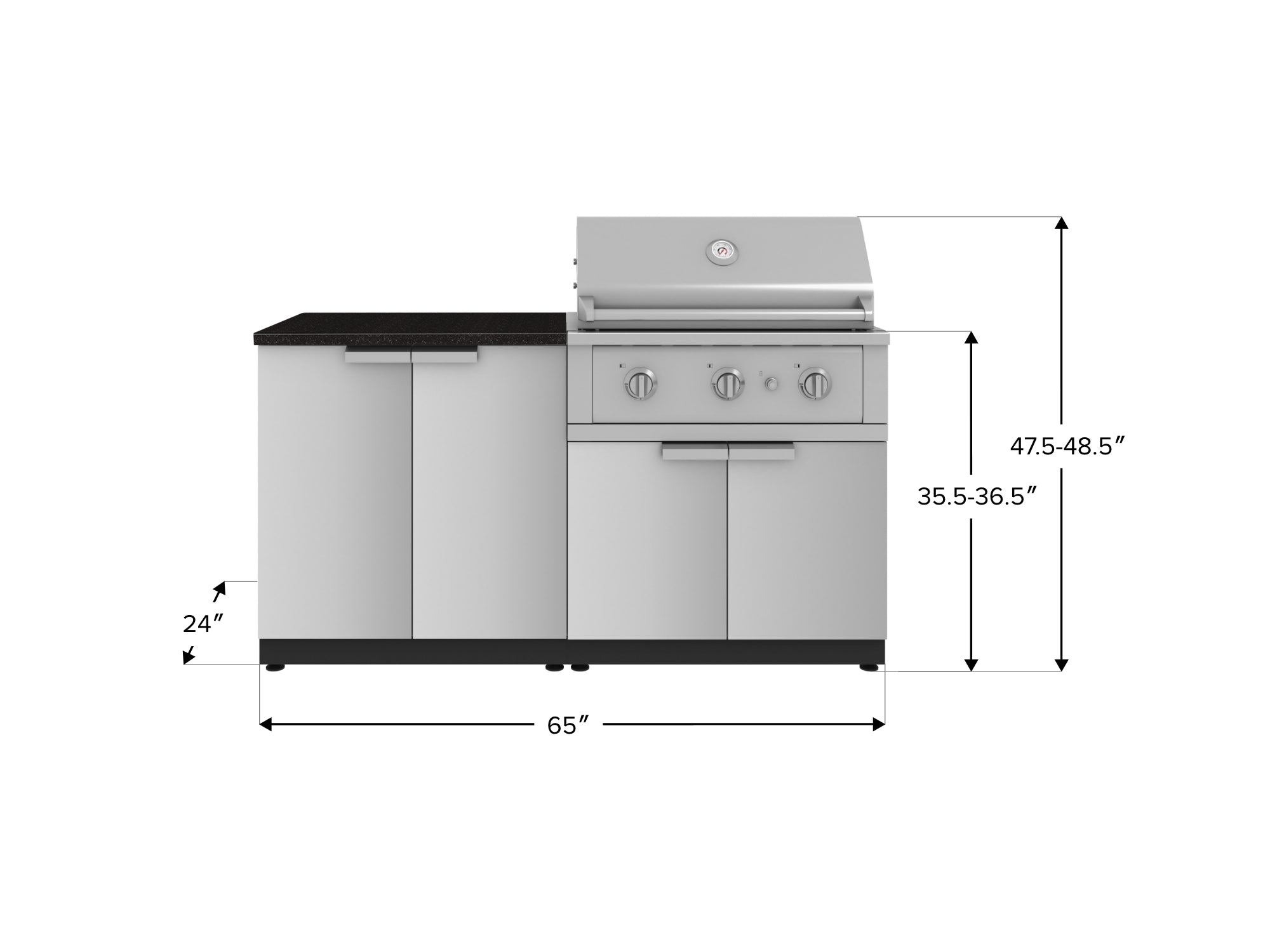 Outdoor Kitchen Stainless Steel 4 Piece Cabinet Set with 2 Door, Grill Cabinet, Performance Grill and Countertop