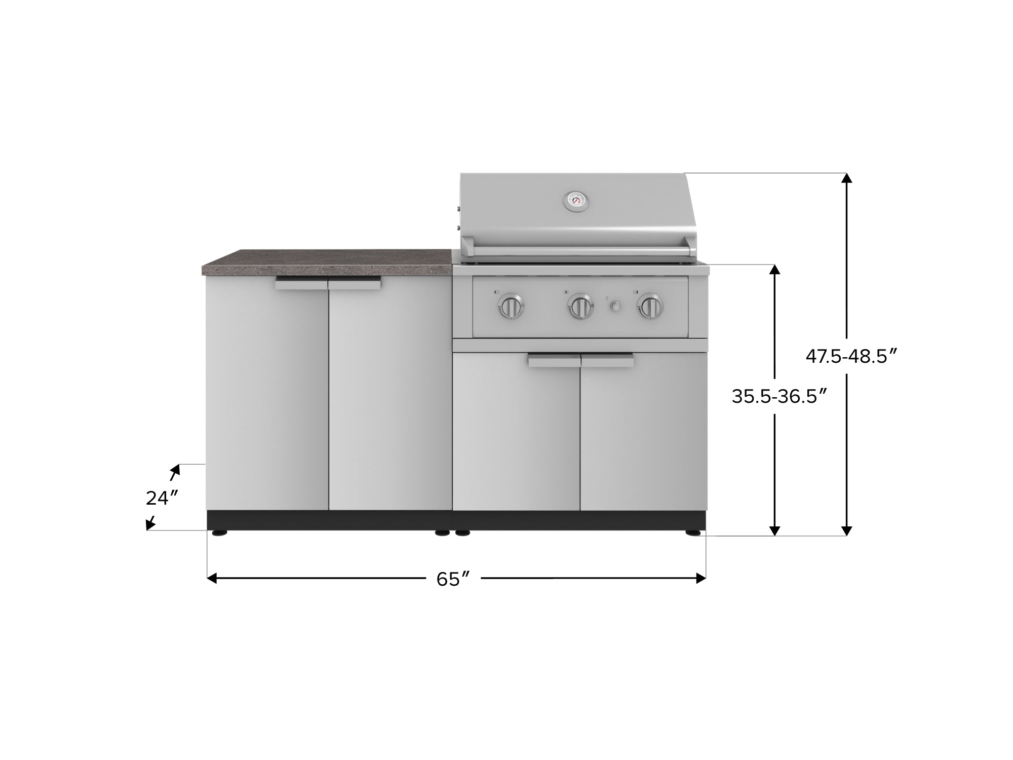 Outdoor Kitchen Stainless Steel 4 Piece Cabinet Set with 2 Door, Grill Cabinet, Performance Grill and Countertop
