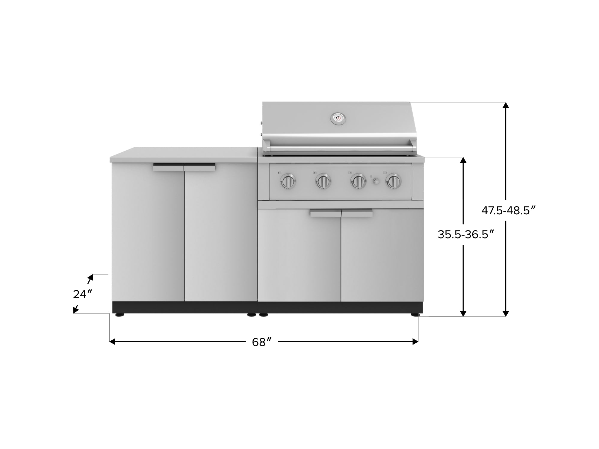Outdoor Kitchen Stainless Steel 4 Piece Cabinet Set with 2 Door, Grill Cabinet, Performance Grill and Countertop