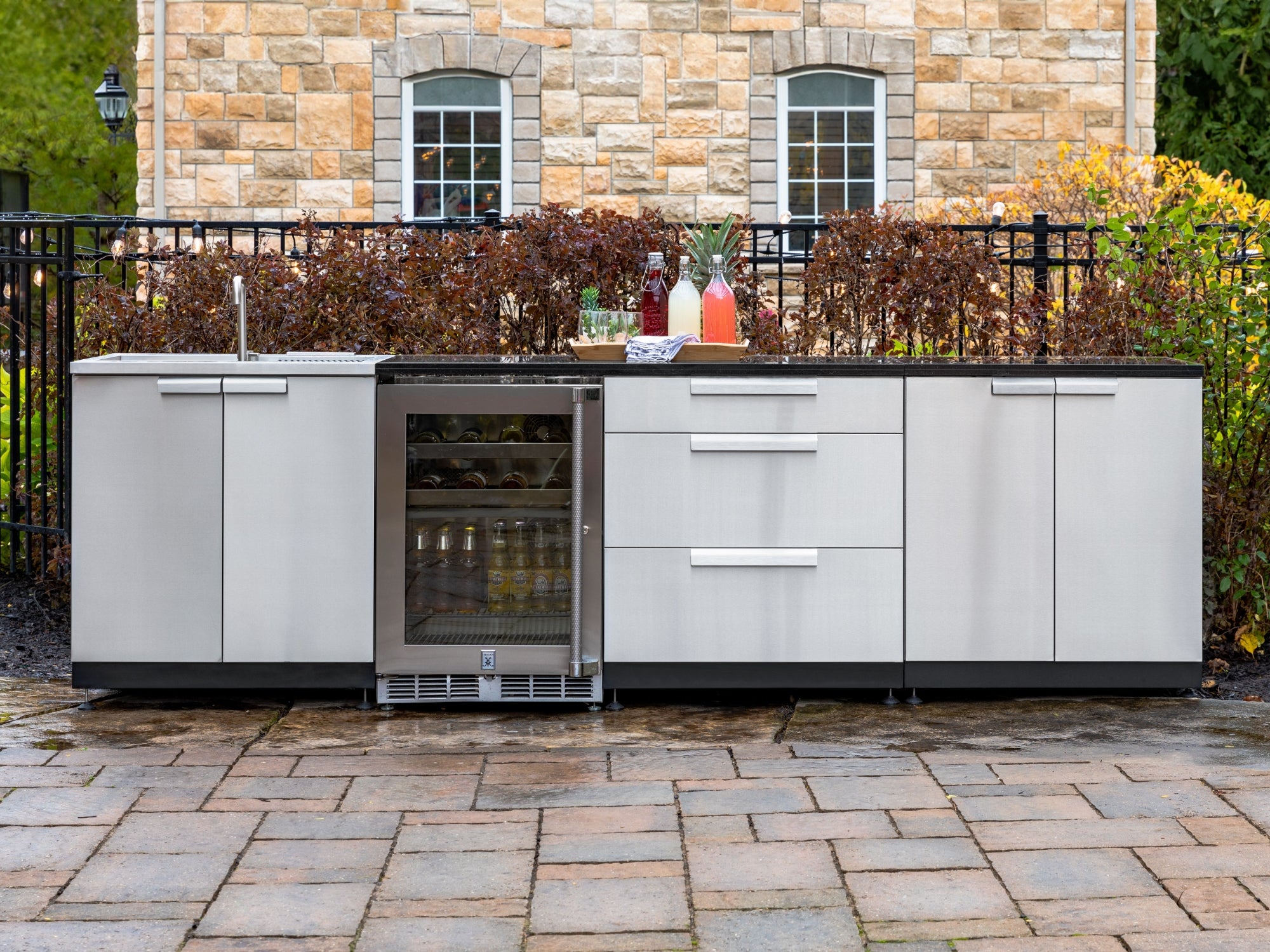 Outdoor Kitchen Stainless Steel 4 Piece Cabinet Set with 2 Door, Grill Cabinet, Performance Grill and Countertop