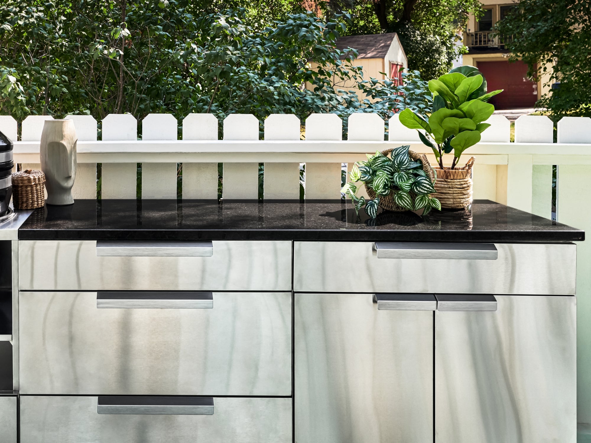 Outdoor Kitchen Stainless Steel 4 Piece Cabinet Set with 2 Door, Grill Cabinet, Performance Grill and Countertop