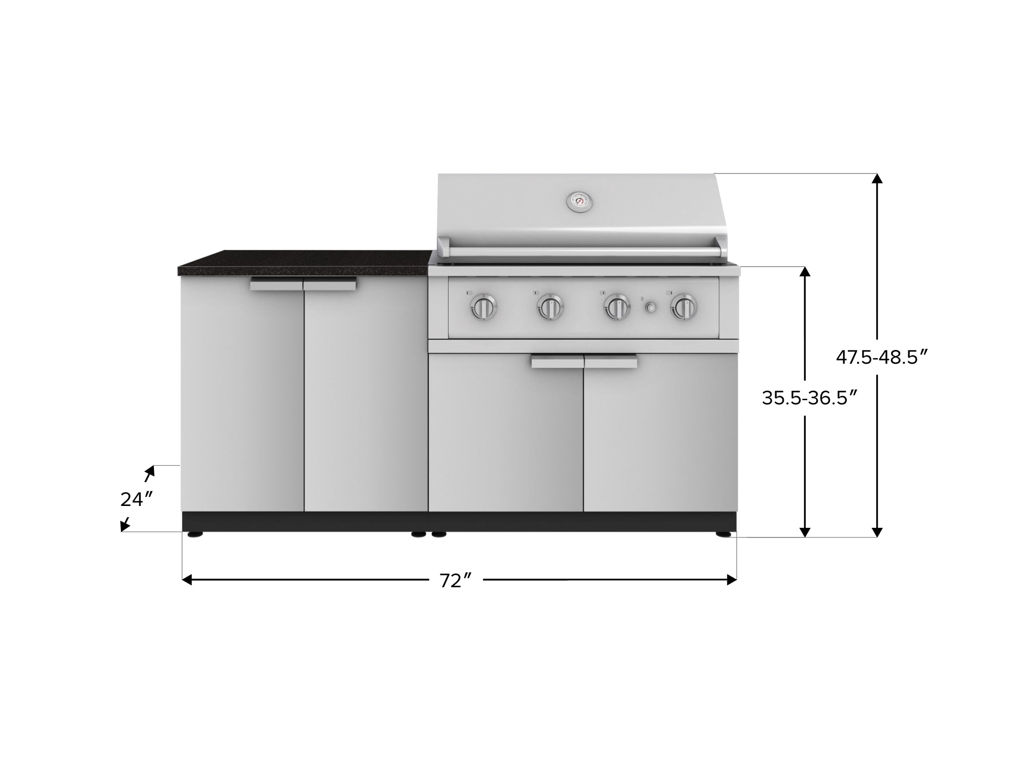 Outdoor Kitchen Stainless Steel 4 Piece Cabinet Set with 2 Door, Grill Cabinet, Performance Grill and Countertop