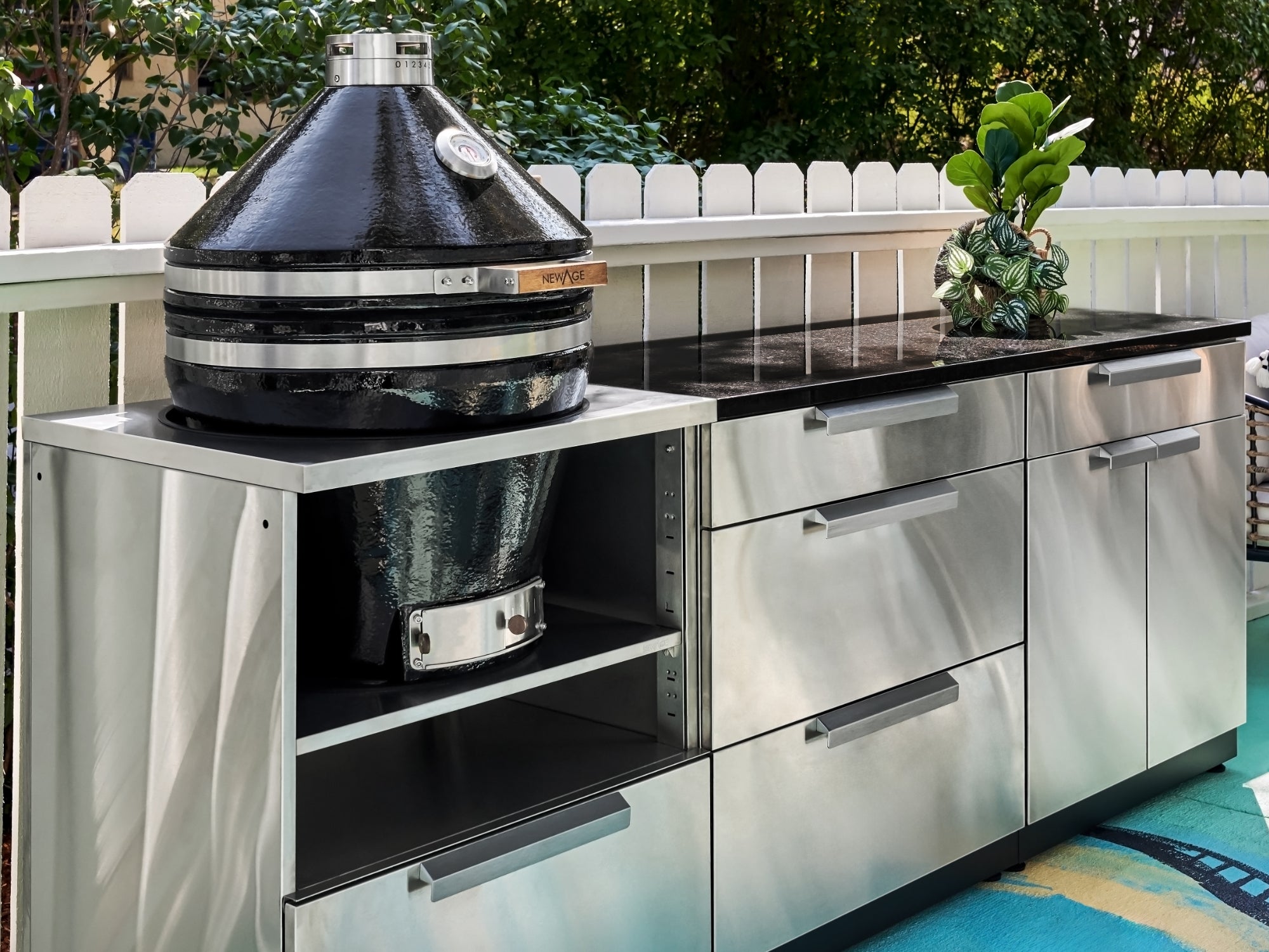 Outdoor Kitchen Stainless Steel 4 Piece Cabinet Set with 2 Door, Grill Cabinet, Performance Grill and Countertop