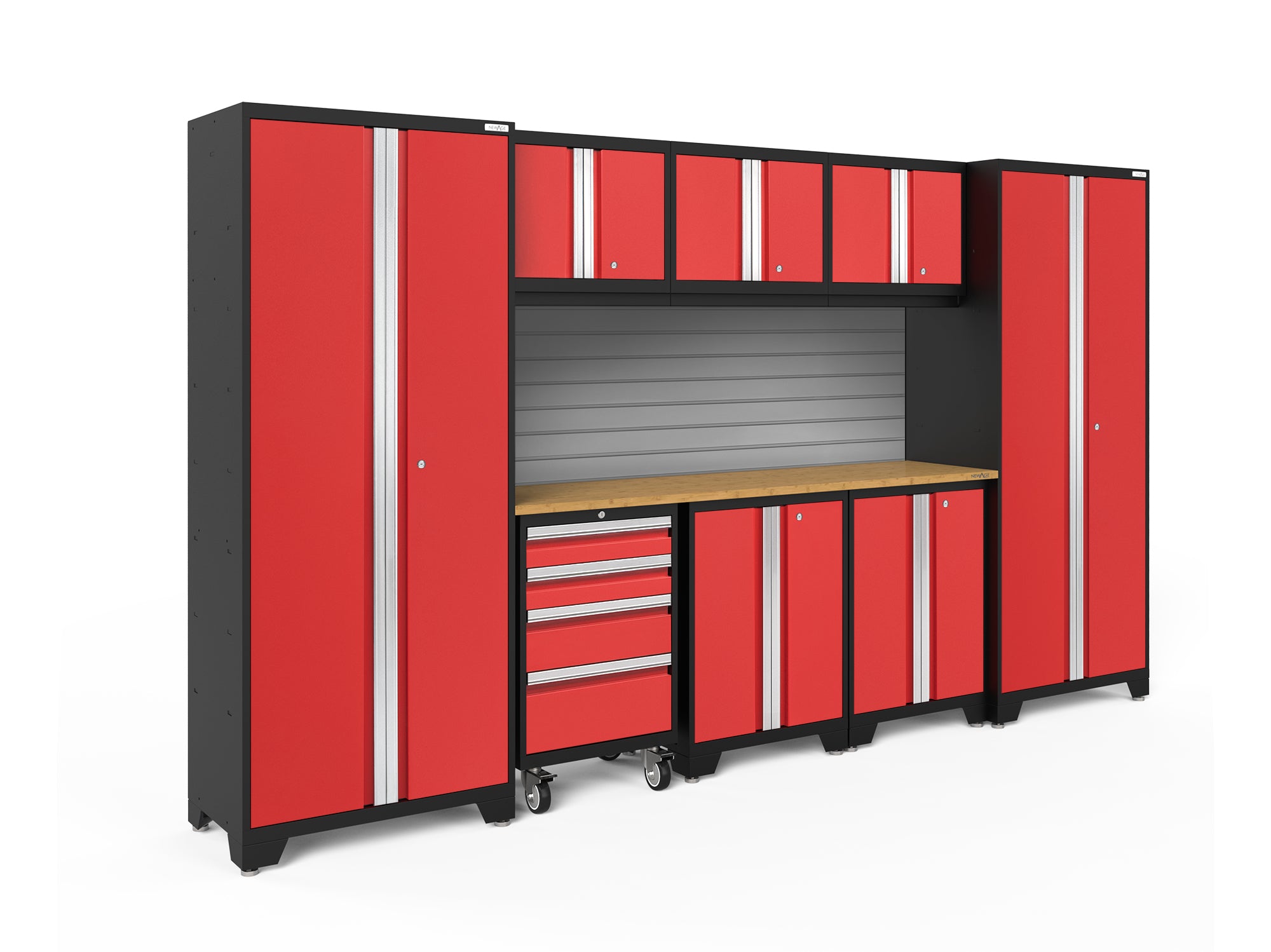 Bold Series Red 9 Piece Cabinet Set with Bamboo Worktop