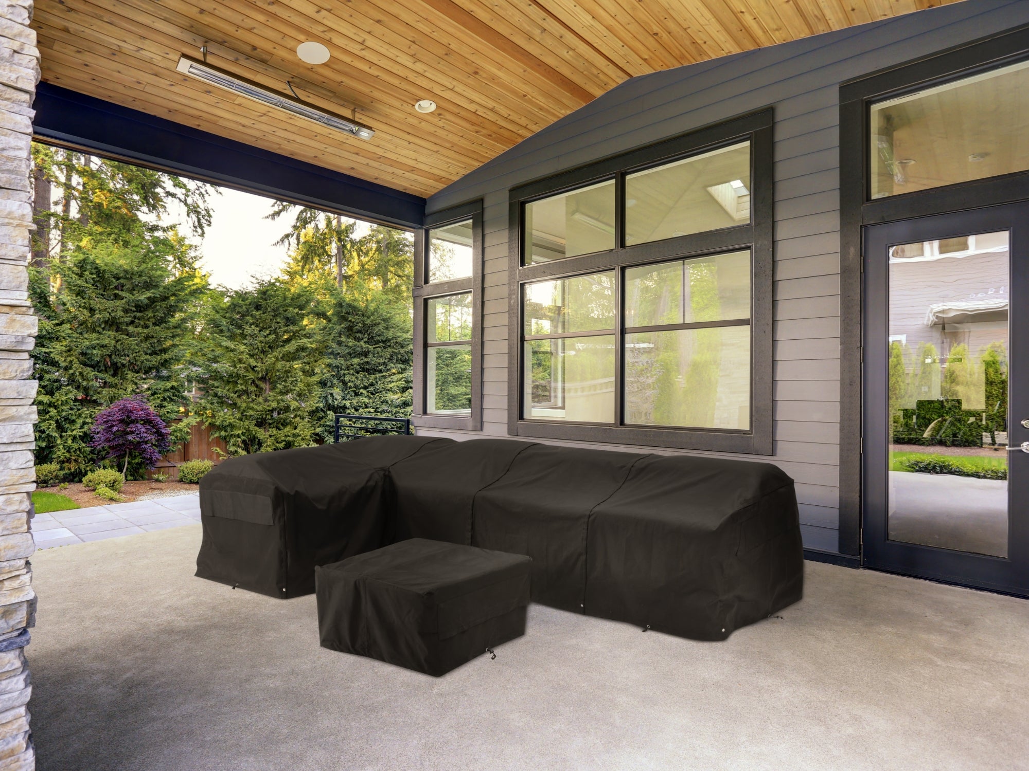 Outdoor Furniture Cover Bundle With 1 & 3 Seater Main Panel, Right/Left Side Panel, Square Ottoman/ Coffee Table, Side Table and Rectangle Coffee Table Covers