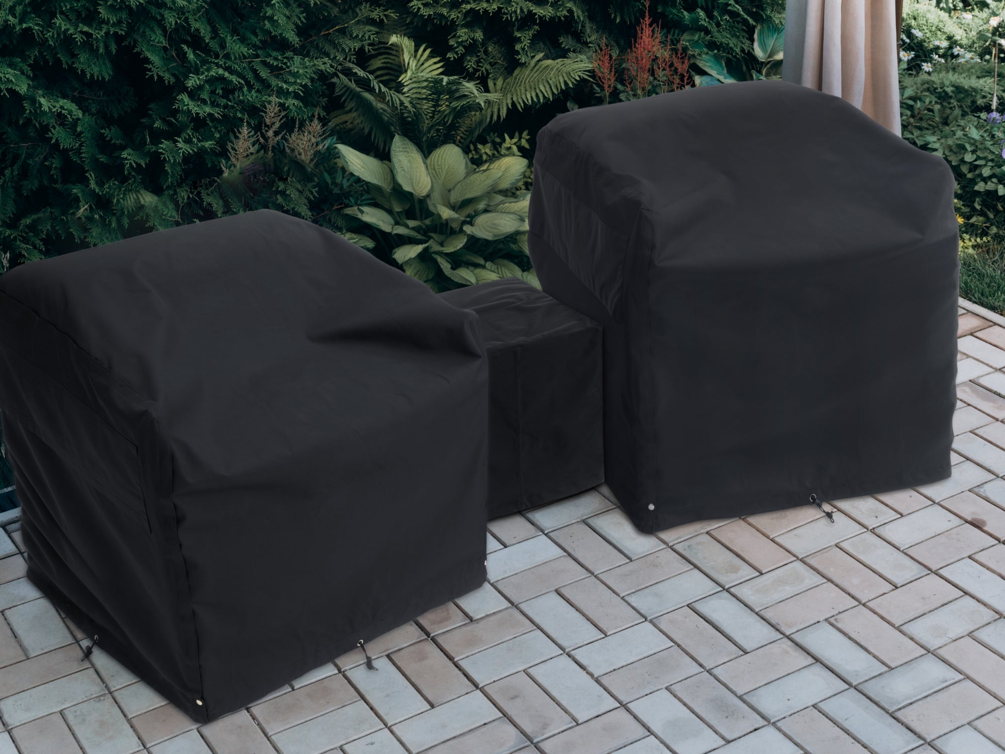 Outdoor Furniture Cover Bundle With 2 & 3 Seater Main Panel, Right/Left Side Panel, Patio Chair Corner Panel and Square Ottoman/ Coffee Table Covers