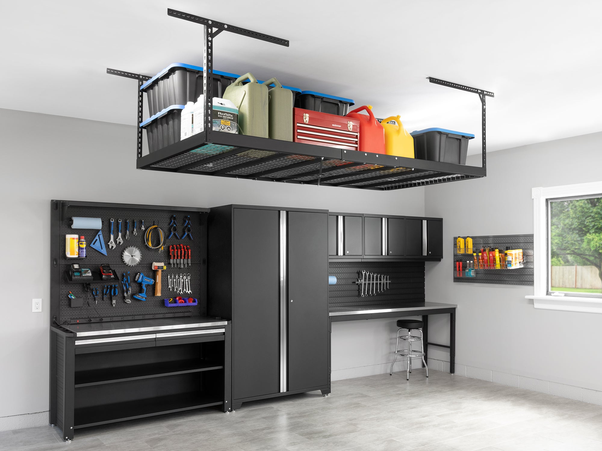 Pvc Overhead Rack VersaRac Pro 4 ft. x 8 ft. Height-Adjustable Overhead Rack in Black ...