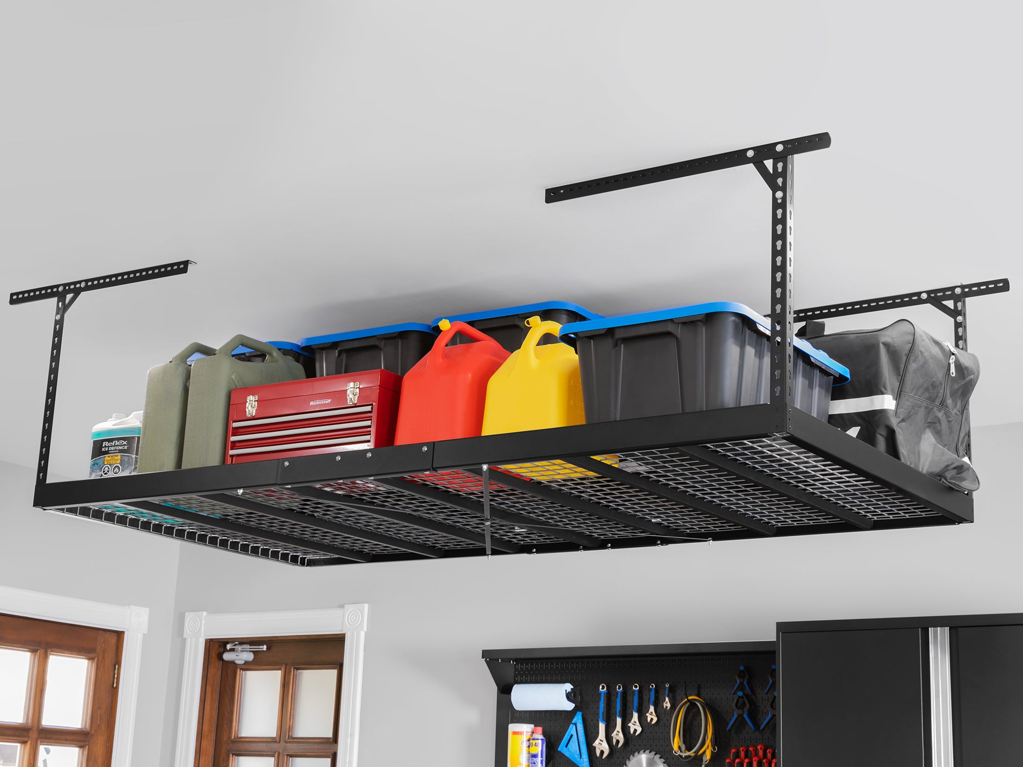Prefab Overhead Racks VersaRac Pro 4 ft. x 8 ft. Height-Adjustable Overhead Rack in Black ...