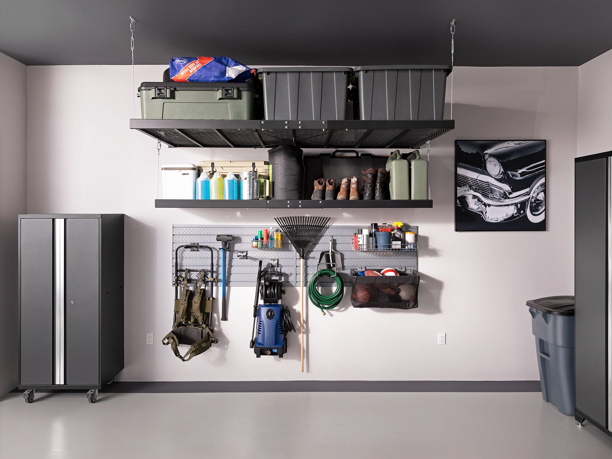 Pro Series 16 Piece Cabinet Set with Lockers, Wall, Tool Drawer, Base, Corner Wall Cabinet and 56 in. Worktop