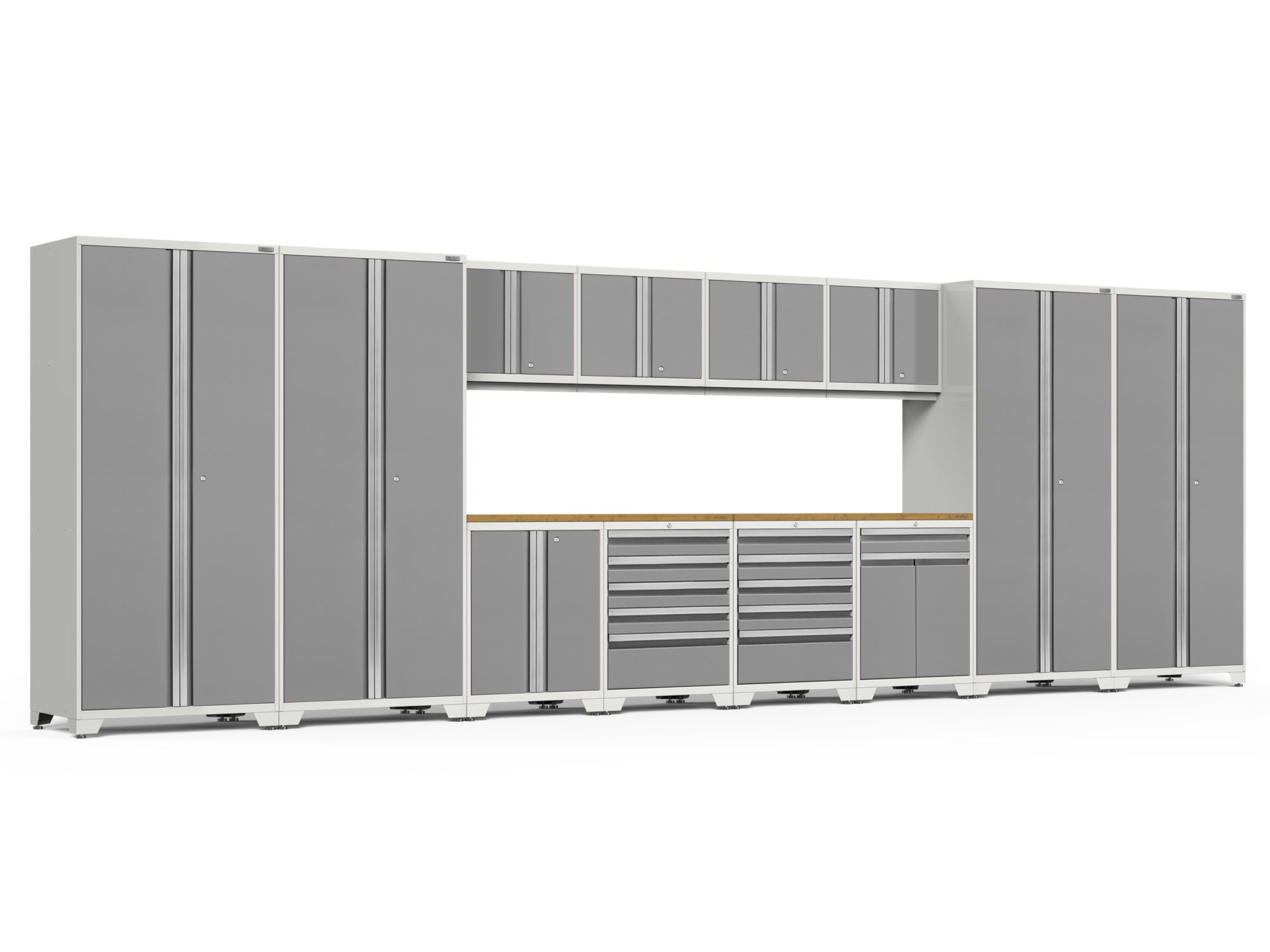 Pro Series 14 Piece Cabinet Set with Lockers, Base, Wall, Tool Drawer, Multi-Function Cabinets and 56 in. Worktop