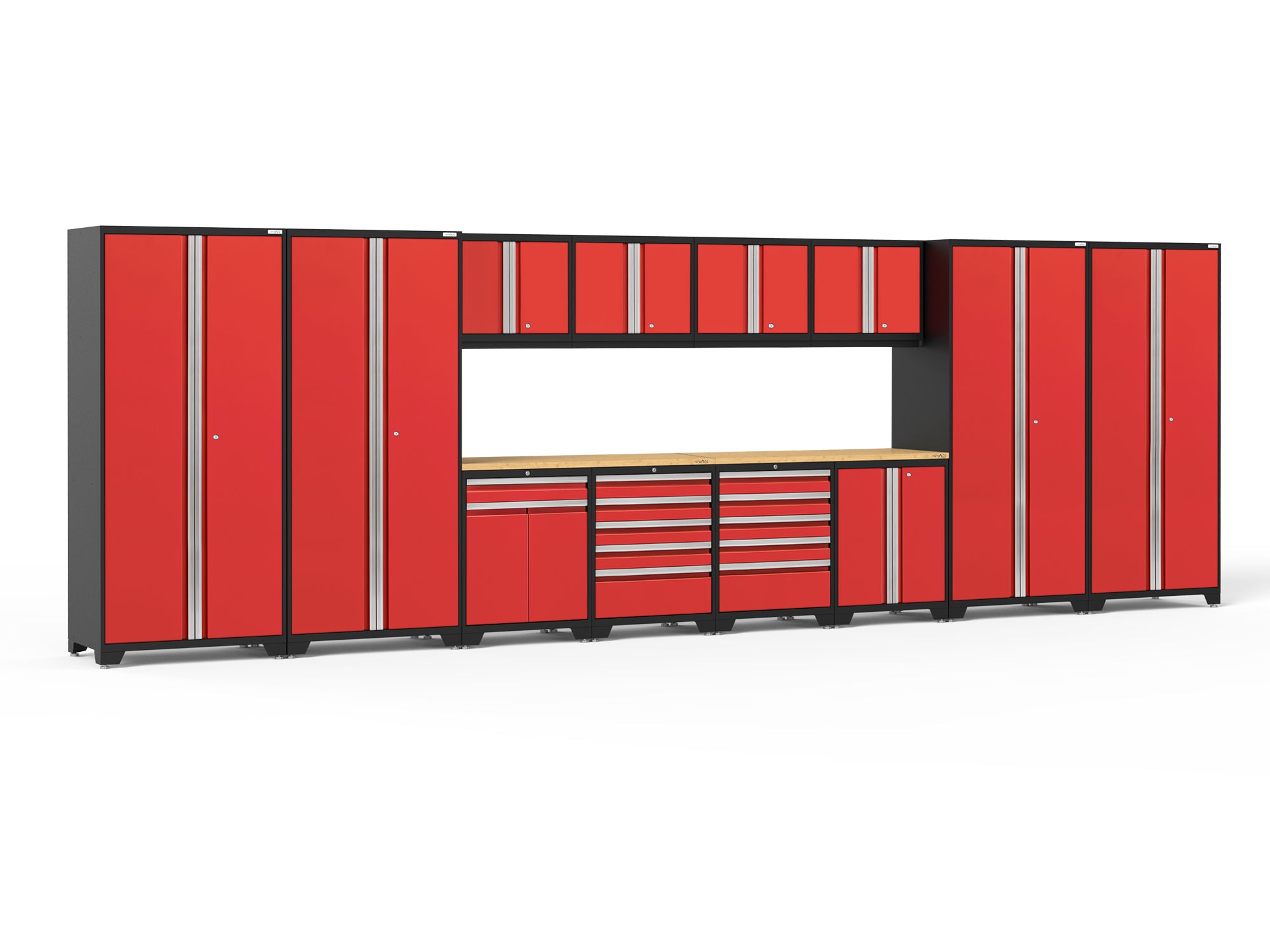 Pro Series 14 Piece Cabinet Set with Lockers, Base, Wall, Tool Drawer, Multi-Function Cabinets and 56 in. Worktop