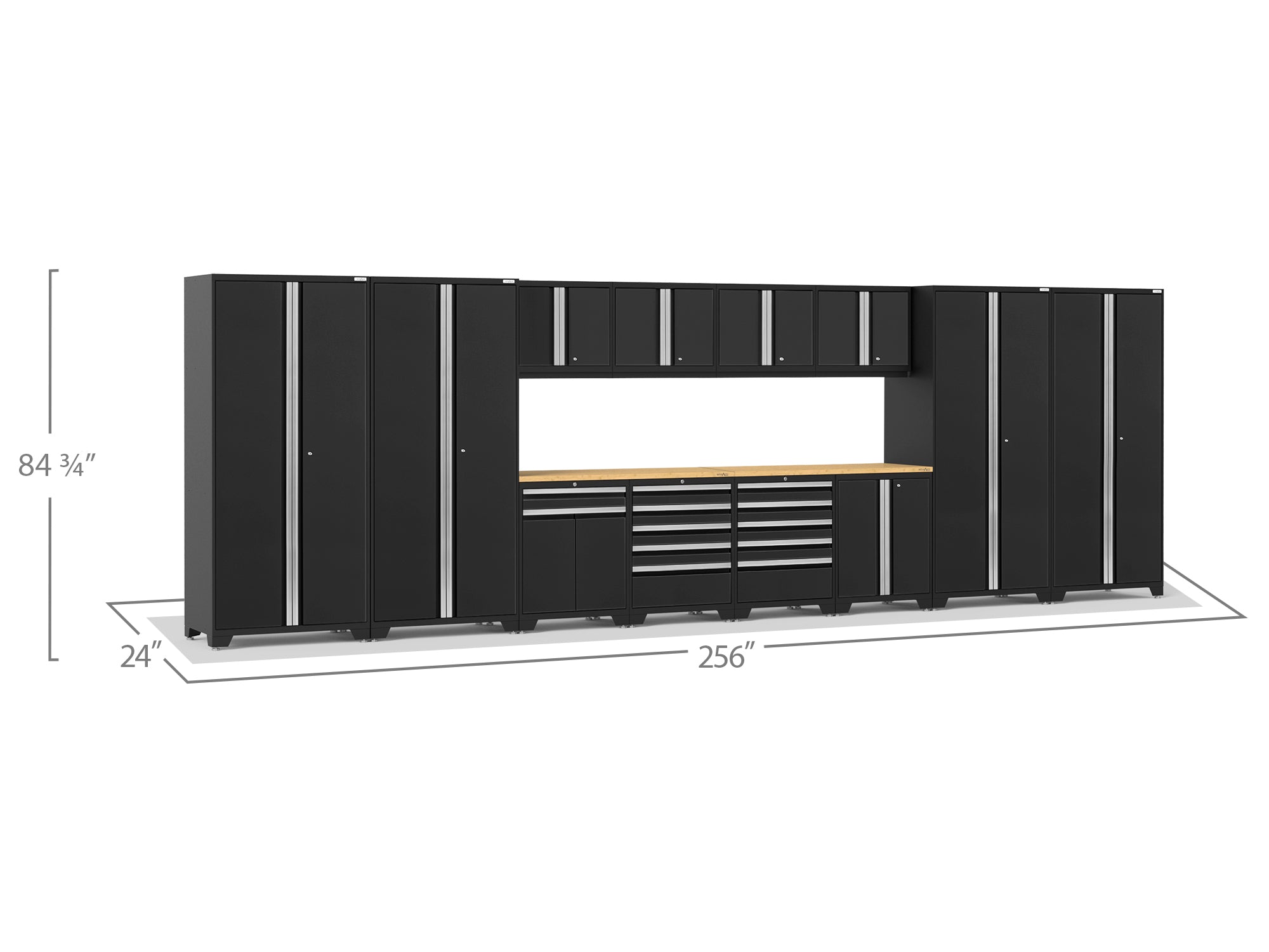 Pro Series 14 Piece Cabinet Set with Lockers, Base, Wall, Tool Drawer, Multi-Function Cabinets and 56 in. Worktop