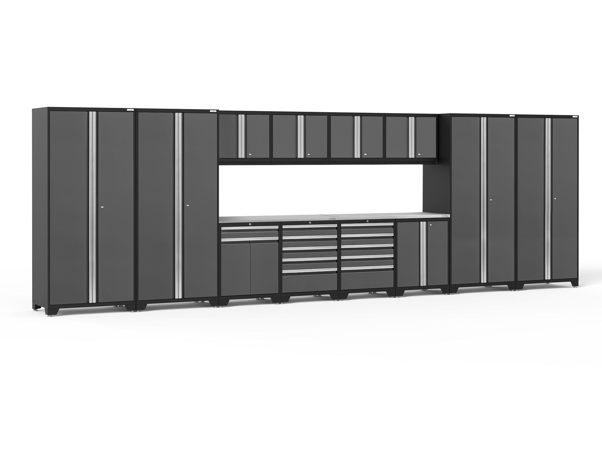 Pro Series 14 Piece Cabinet Set with Lockers, Base, Wall, Tool Drawer, Multi-Function Cabinets and 56 in. Worktop