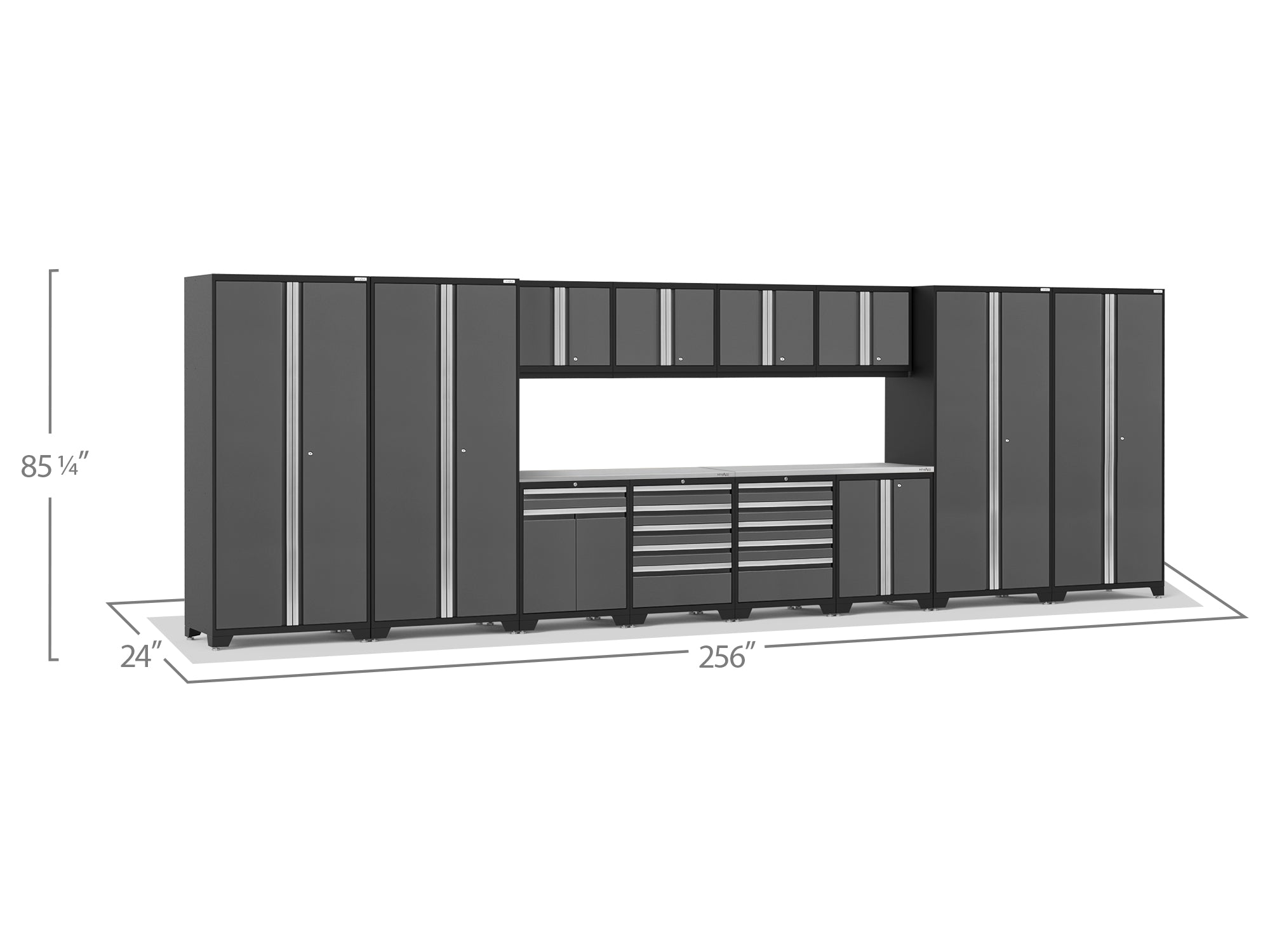 Pro Series 14 Piece Cabinet Set with Lockers, Base, Wall, Tool Drawer, Multi-Function Cabinets and 56 in. Worktop