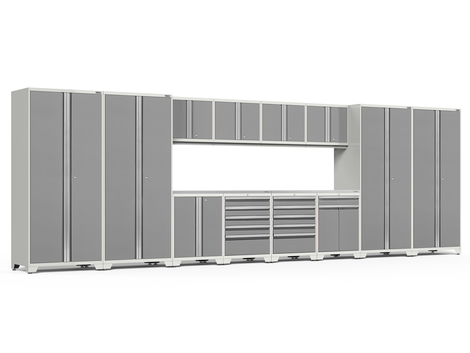 Pro Series 14 Piece Cabinet Set with Lockers, Base, Wall, Tool Drawer, Multi-Function Cabinets and 56 in. Worktop