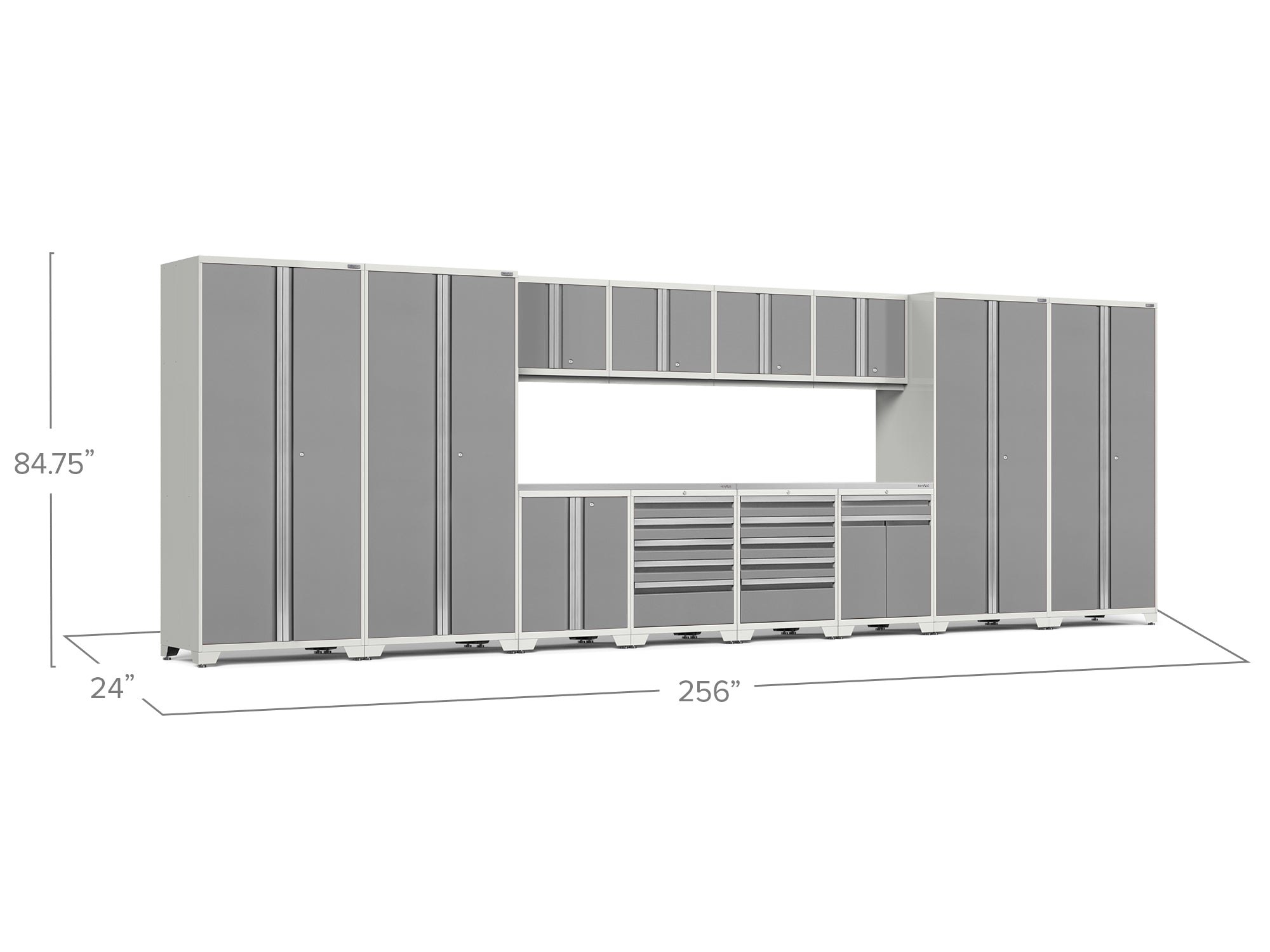 Pro Series 14 Piece Cabinet Set with Lockers, Base, Wall, Tool Drawer, Multi-Function Cabinets and 56 in. Worktop