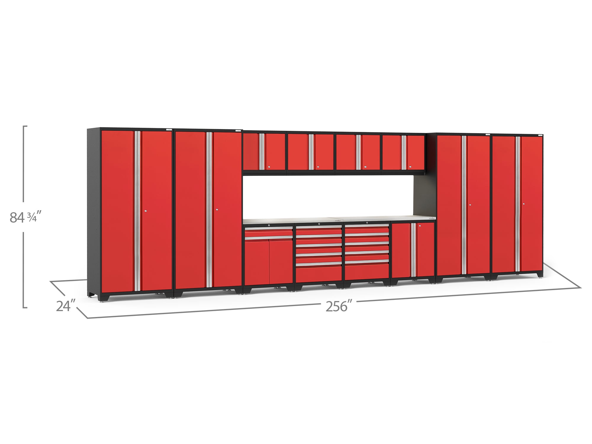 Pro Series 14 Piece Cabinet Set with Lockers, Base, Wall, Tool Drawer, Multi-Function Cabinets and 56 in. Worktop