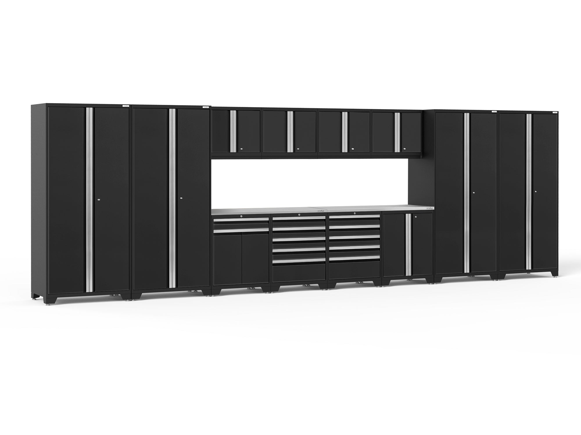 Pro Series 14 Piece Cabinet Set with Lockers, Base, Wall, Tool Drawer, Multi-Function Cabinets and 56 in. Worktop