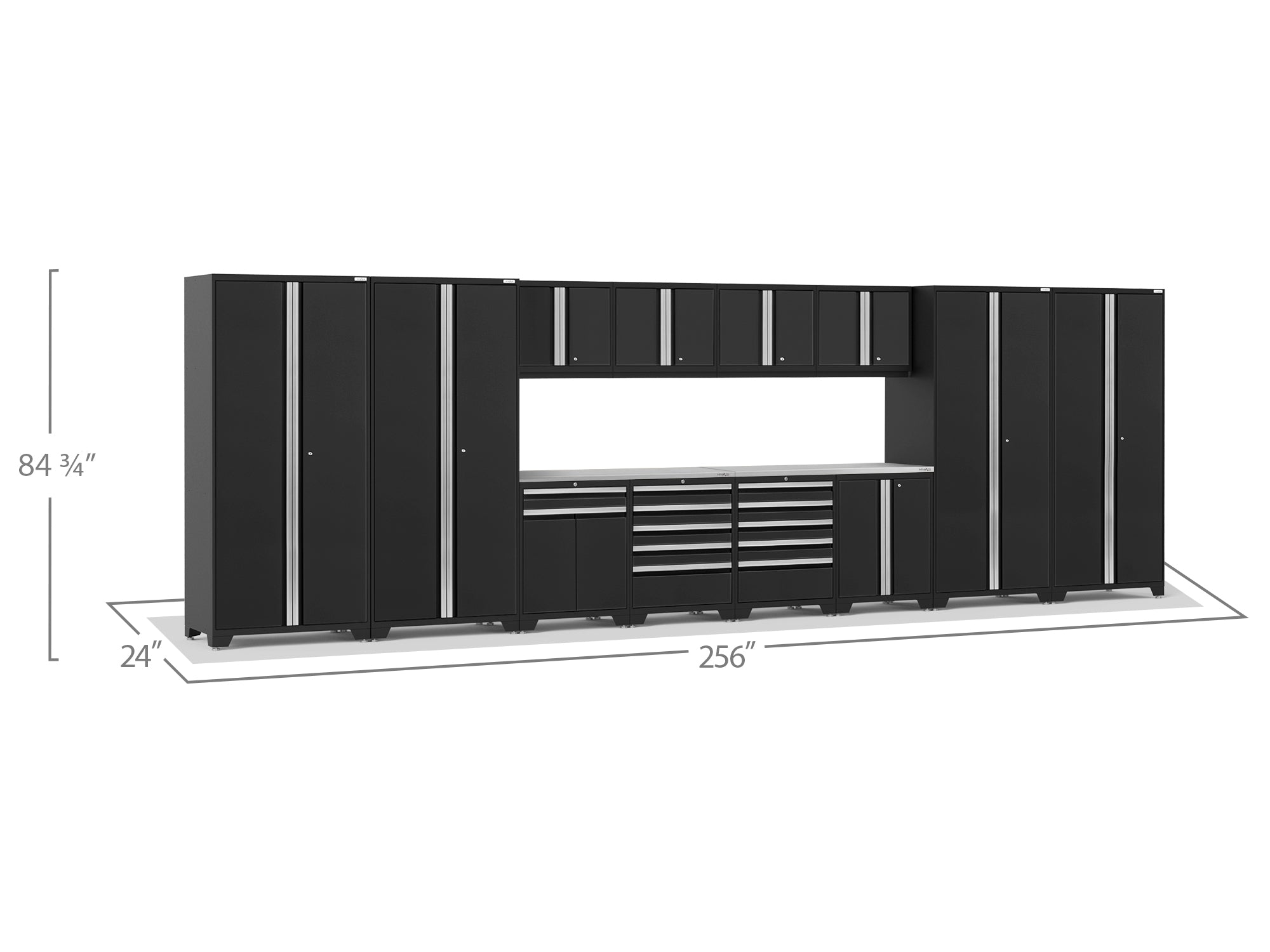 Pro Series 14 Piece Cabinet Set with Lockers, Base, Wall, Tool Drawer, Multi-Function Cabinets and 56 in. Worktop