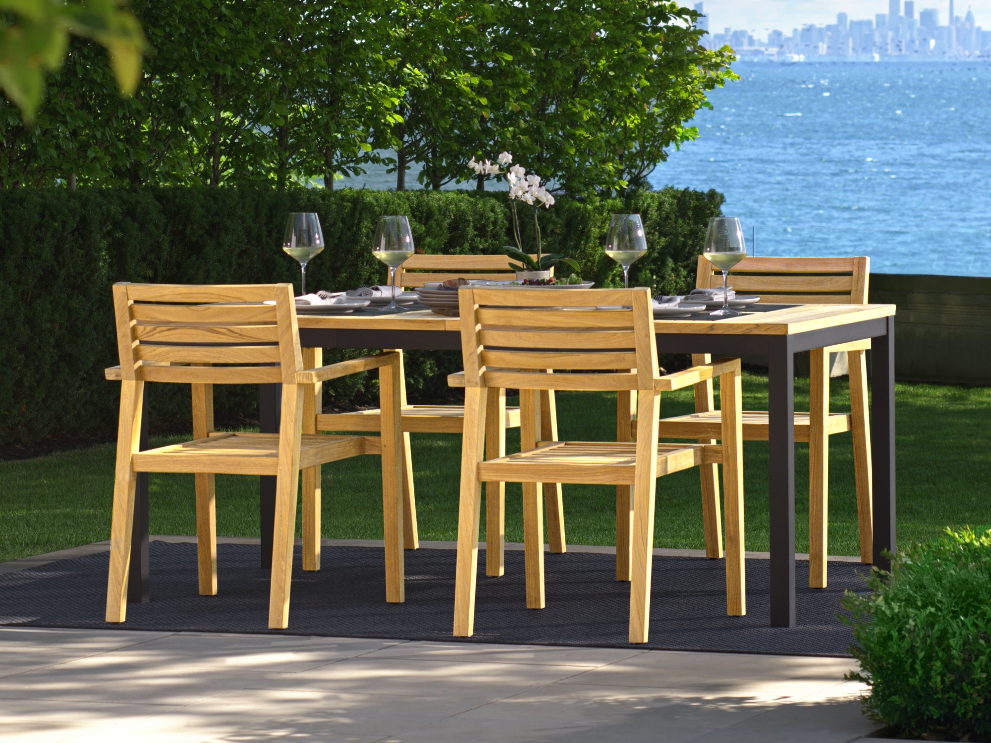 Rhodes 4 Seater Dining Set with 72 in. Table and Umbrella