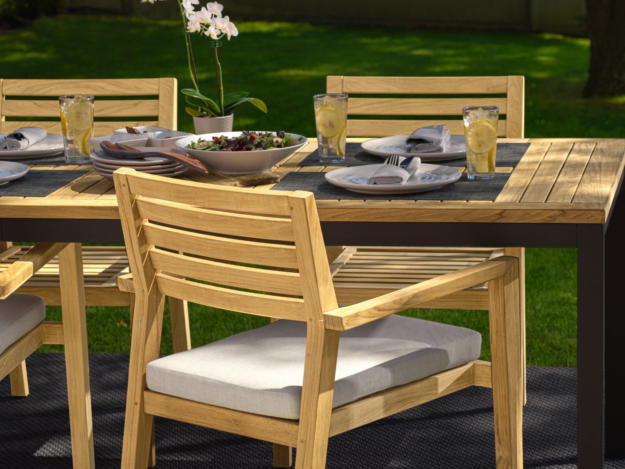 Rhodes 4 Seater Dining Set with 72 in. Table and Umbrella