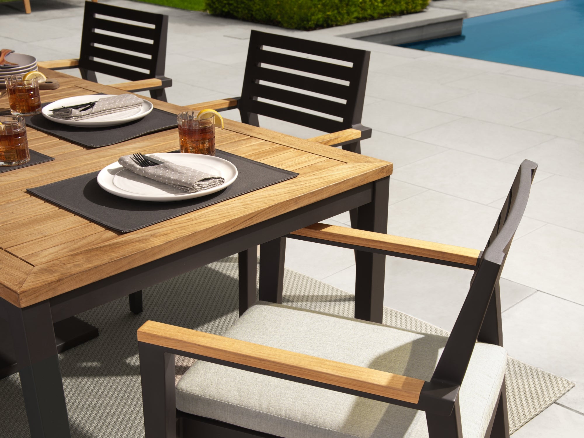 Rhodes 4 Seater Dining Set with 72 in. Table and Umbrella