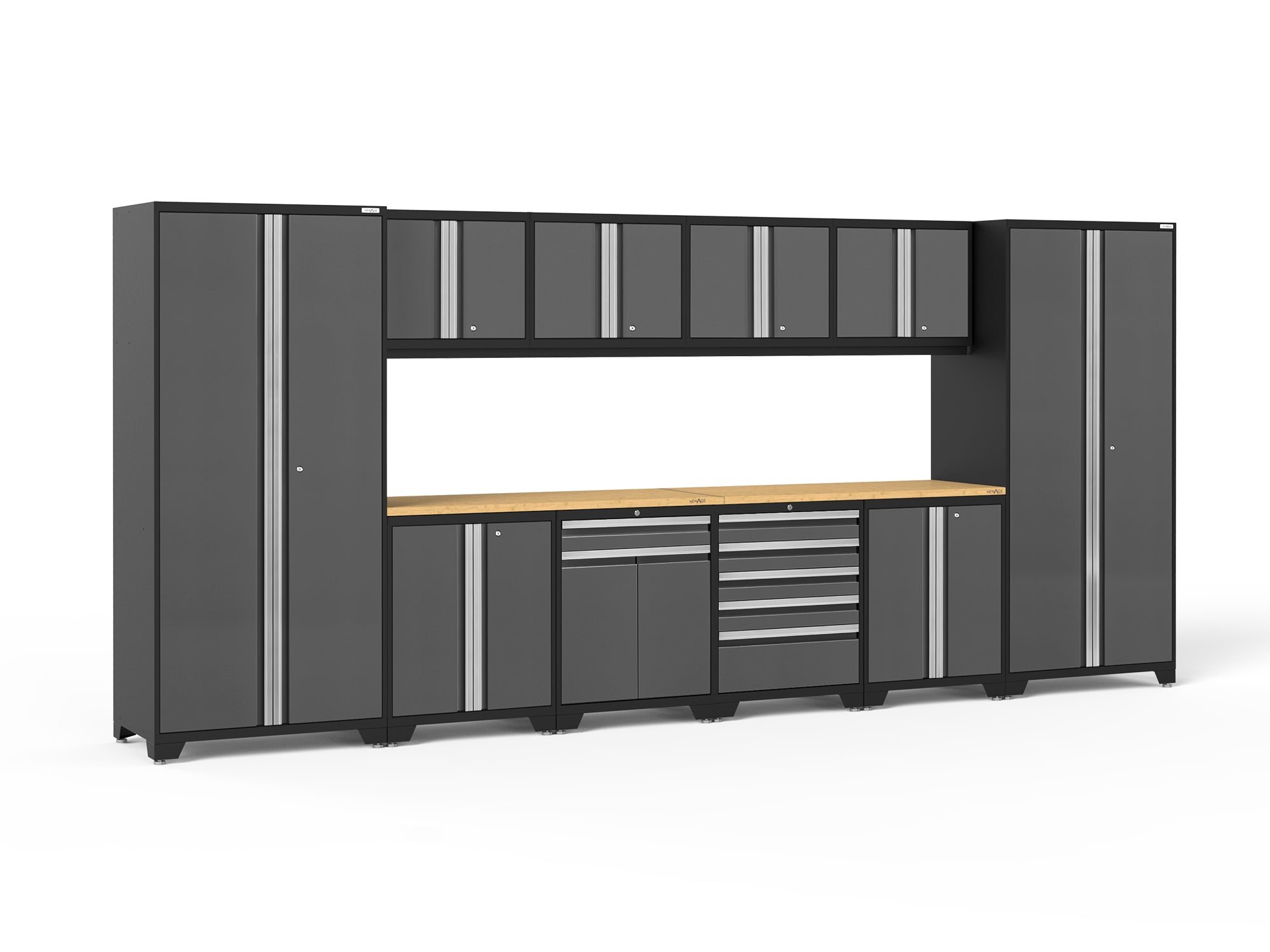Pro Series 12 Piece Cabinet Set with Lockers, Base, Wall, Tool Drawer Cabinet and 56 in. Worktop